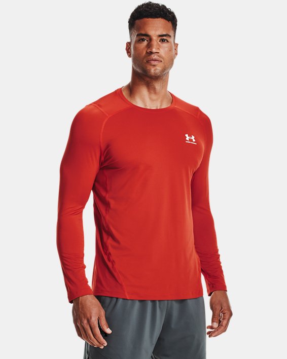 Men's HeatGear® Armour Fitted Long Sleeve, Orange, pdpMainDesktop image number 0